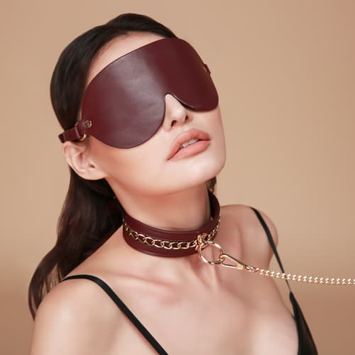 Burgundy - BDSM Bondage Mask Handcuffs 6 Piece Set