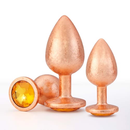 Ice Flower Gold - Round Base Rear Anal Plugs Large, Medium and Small 3-Piece Set