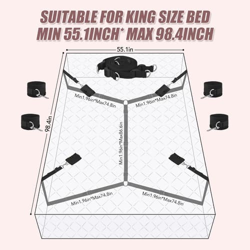 Bed Sex Bondage Kit Restraints - Upgrade Under Mattress Bed Bondage BDSM Sets with Wrist Ankle Cuffs and Tickler Blindfold Adult Sex Toys Games for Men Women and Couples