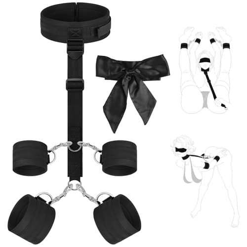 Velcro Bondage Kit Black - BDSM Bondage Kit Adjustable Collar, Cuffs, and Blindfold for Couples