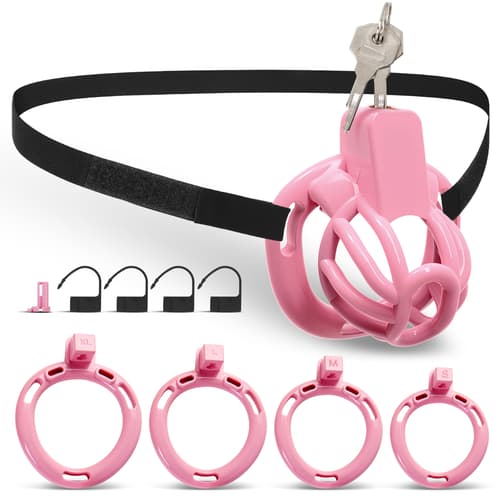 UTIMI 3D Printed Chastity Cage – Breathable PC Cock Cage with 4 Size Rings, Hidden Lock & Adjustable Belt （Black）