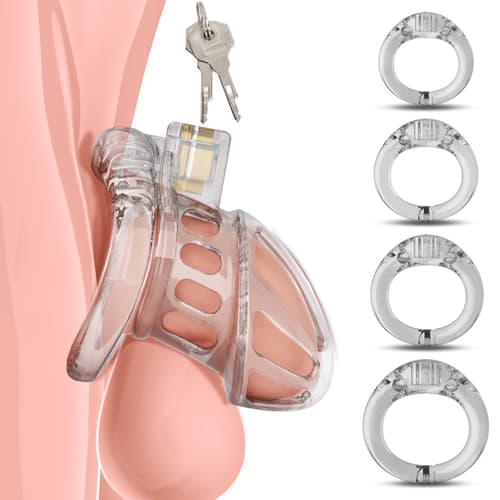 Beginner - Transparent Cutout Breathable CB Vertical Locking Movable Ring Chastity Cage
