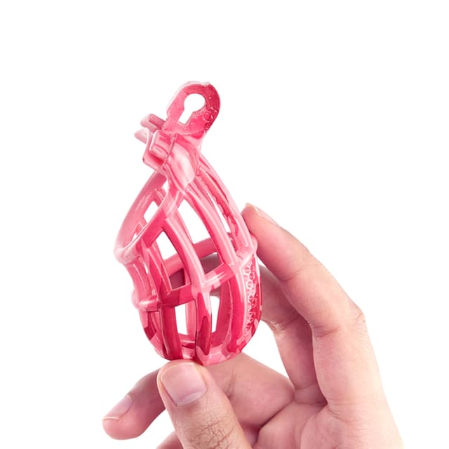 Pink Encounter-3D Design Chastity Cage with 4 Rings and Disposable Lock