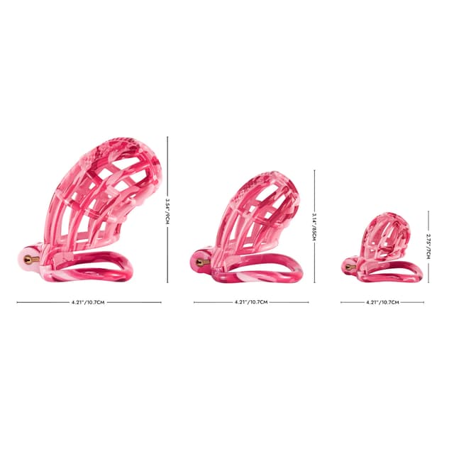 Pink Encounter-3D Design Chastity Cage with 4 Rings and Disposable Lock