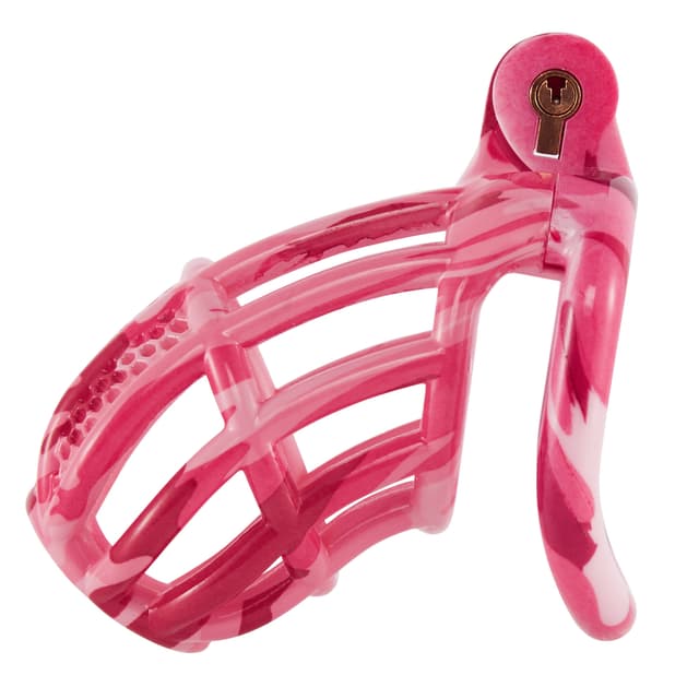 Pink Encounter-3D Design Chastity Cage with 4 Rings and Disposable Lock