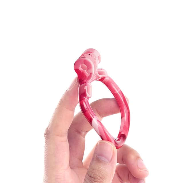 Pink Encounter-3D Design Chastity Cage with 4 Rings and Disposable Lock