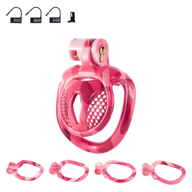 Pink Bird - 3D Design Chastity Cage with 4 Rings with Disposable Lock