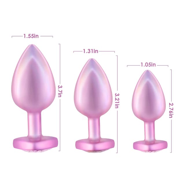 UV Plated Pink - Rear Anal Plug Set of 3 with Heart Shaped Base