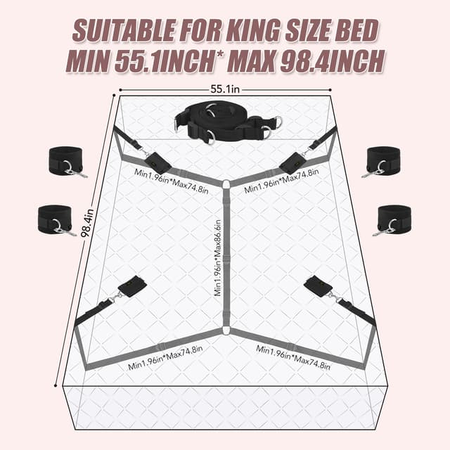 Bed Sex Bondage Kit Restraints - Upgrade Under Mattress Bed Bondage BDSM Sets with Wrist Ankle Cuffs and Tickler Blindfold Adult Sex Toys Games for Men Women and Couples