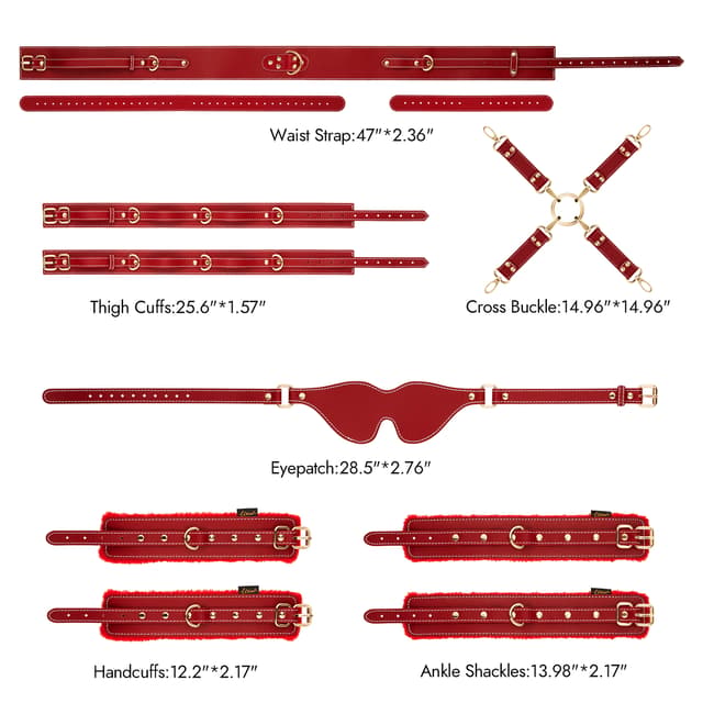 Red 6-Piece Adjustable Bondage Restraint Kit for Couples