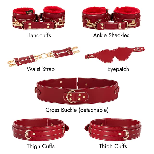 Red 6-Piece Adjustable Bondage Restraint Kit for Couples