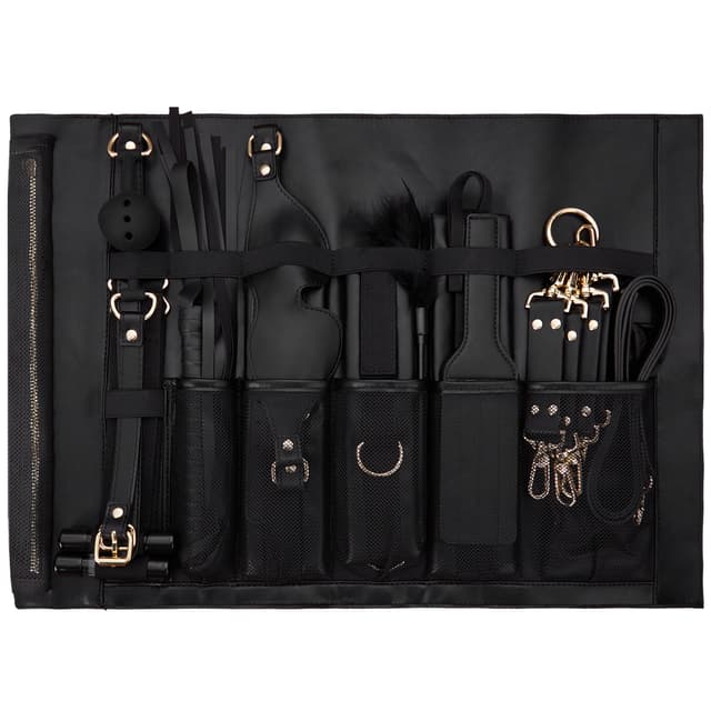 21-Piece Bondage Restraints Kit - Leather Cuffs & Accessories with Storage Bag