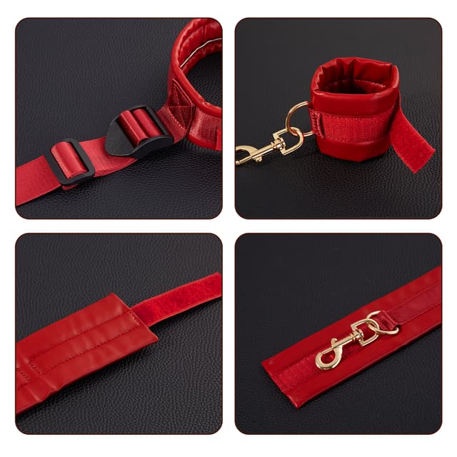 UTIMI Red Bondage Restraints Kit - Collar, Cuffs, Blindfold & Adjustable Straps