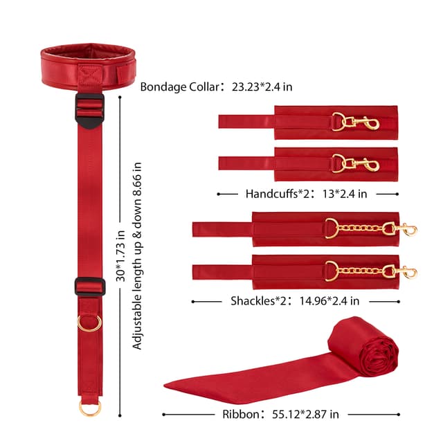 UTIMI Red Bondage Restraints Kit - Collar, Cuffs, Blindfold & Adjustable Straps