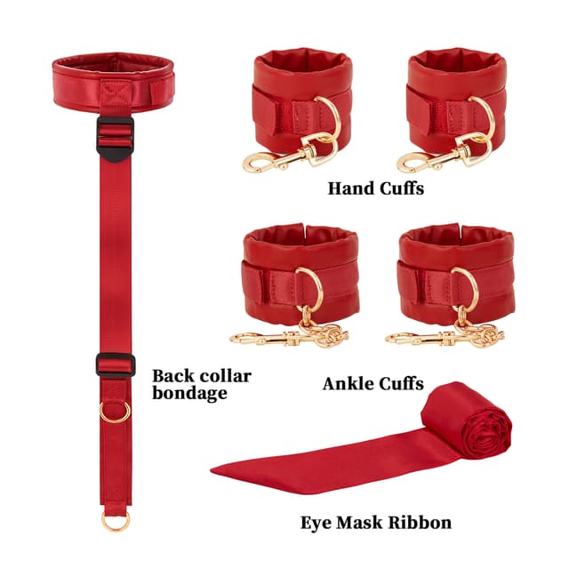 UTIMI Red Bondage Restraints Kit - Collar, Cuffs, Blindfold & Adjustable Straps