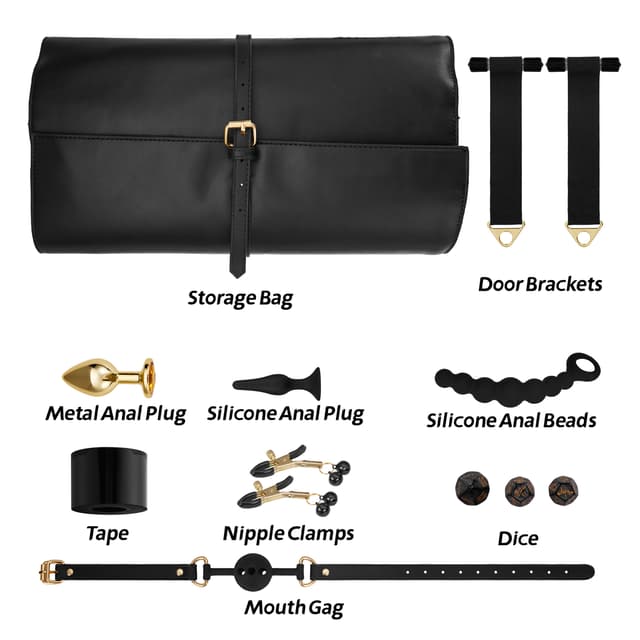 21-Piece Bondage Restraints Kit - Leather Cuffs & Accessories with Storage Bag