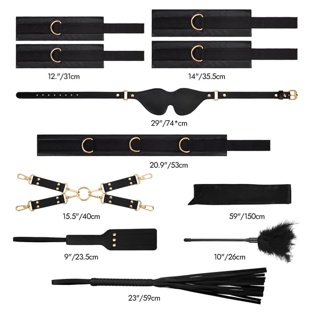 21-Piece Bondage Restraints Kit - Leather Cuffs & Accessories with Storage Bag