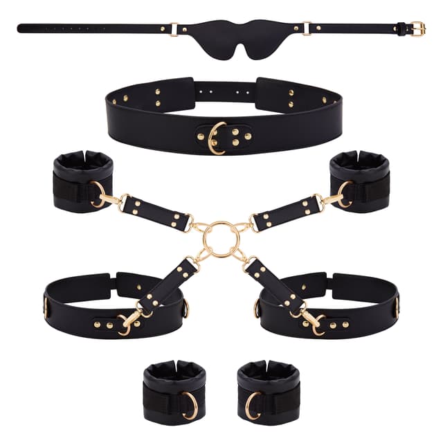 Black 6-Piece Adjustable Bondage Restraint Kit for Couples