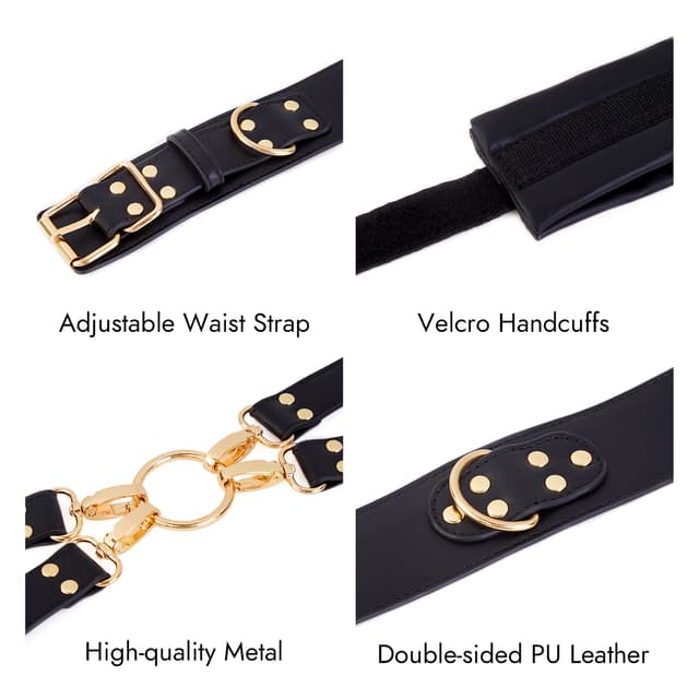 Black 6-Piece Adjustable Bondage Restraint Kit for Couples