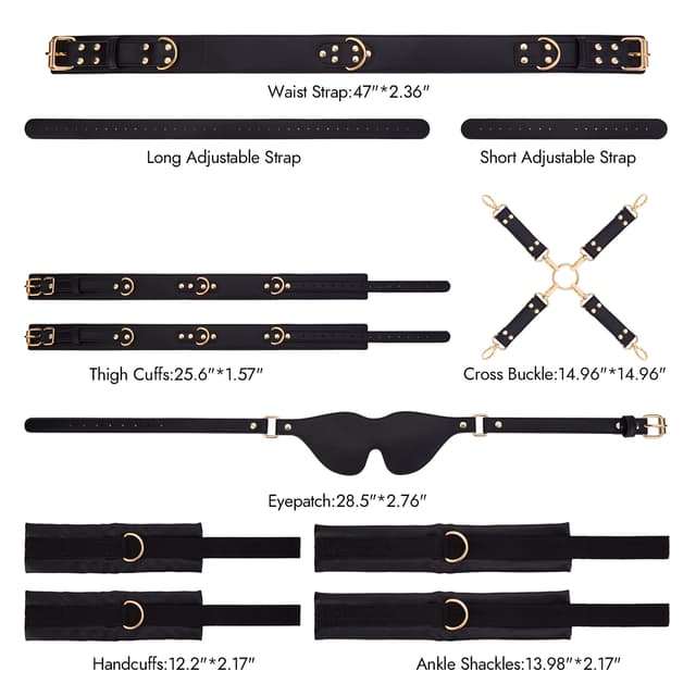 Black 6-Piece Adjustable Bondage Restraint Kit for Couples