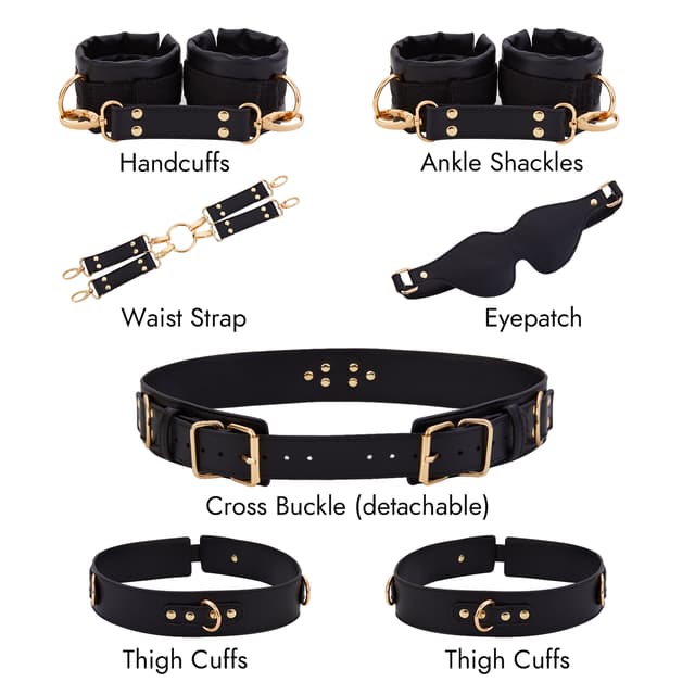 Black 6-Piece Adjustable Bondage Restraint Kit for Couples