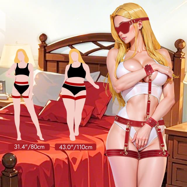 Red 6-Piece Adjustable Bondage Restraint Kit for Couples
