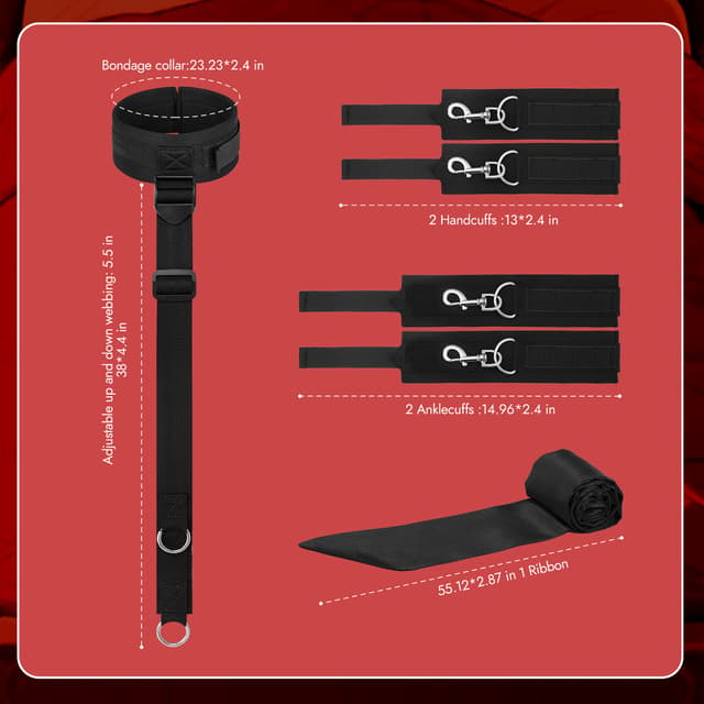 Velcro Bondage Kit Black - BDSM Bondage Kit Adjustable Collar, Cuffs, and Blindfold for Couples
