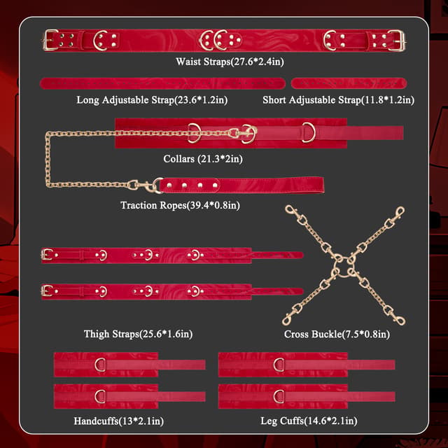 Red 7-Piece BDSM Restraint Kit – Adjustable Bondage Set for Couples