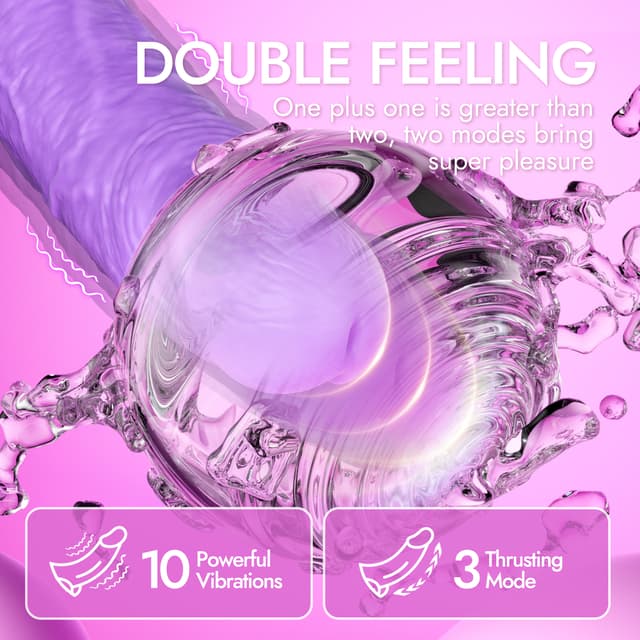 Lavender - 9" Silicone Thrusting Dildo Vibrator with 10 Vibration & 3 Thrusting Modes