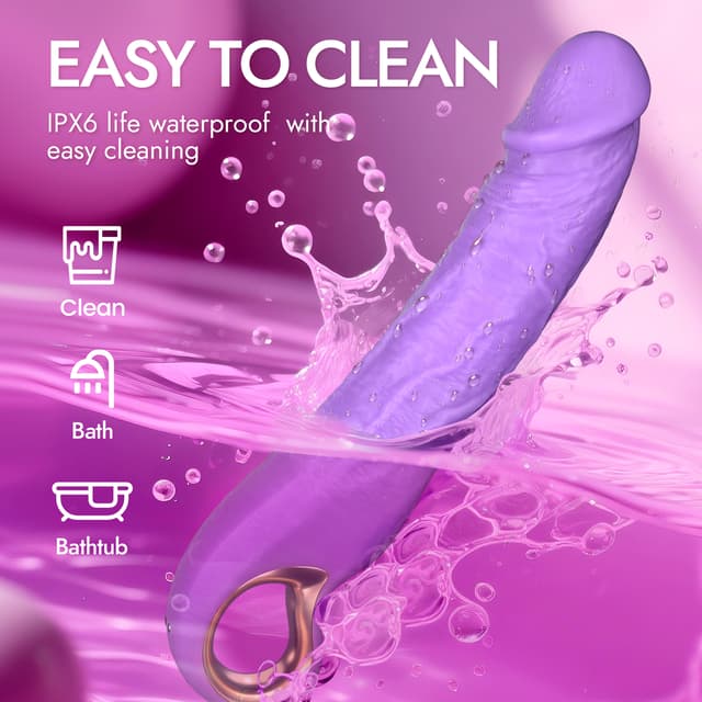 Lavender - 9" Silicone Thrusting Dildo Vibrator with 10 Vibration & 3 Thrusting Modes