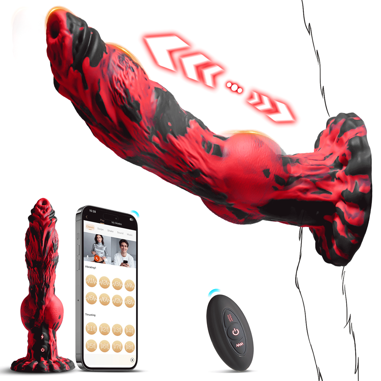 Utimi & Deeplusty Thrusting Monster Dildo – 9.6" Vibrator with 8 Vibration & 8 Stretch Modes, App Remote Control for Couples