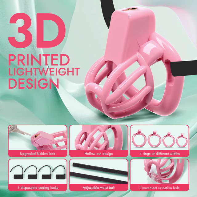 UTIMI 3D Printed Chastity Cage – Breathable PC Cock Cage with 4 Size Rings, Hidden Lock & Adjustable Belt （Black）