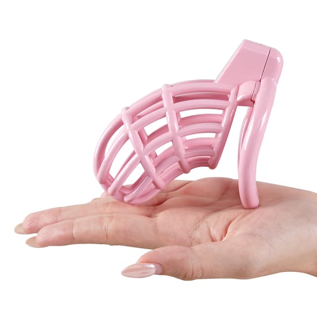 UTIMI 3D Printed Chastity Cage – Breathable PC Cock Cage with 4 Size Rings, Hidden Lock & Adjustable Belt （Pink）