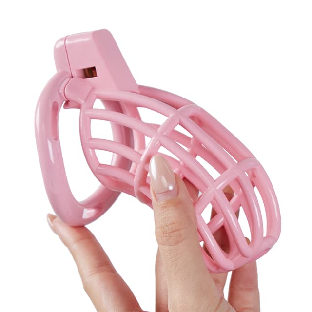 UTIMI 3D Printed Chastity Cage – Breathable PC Cock Cage with 4 Size Rings, Hidden Lock & Adjustable Belt （Pink）