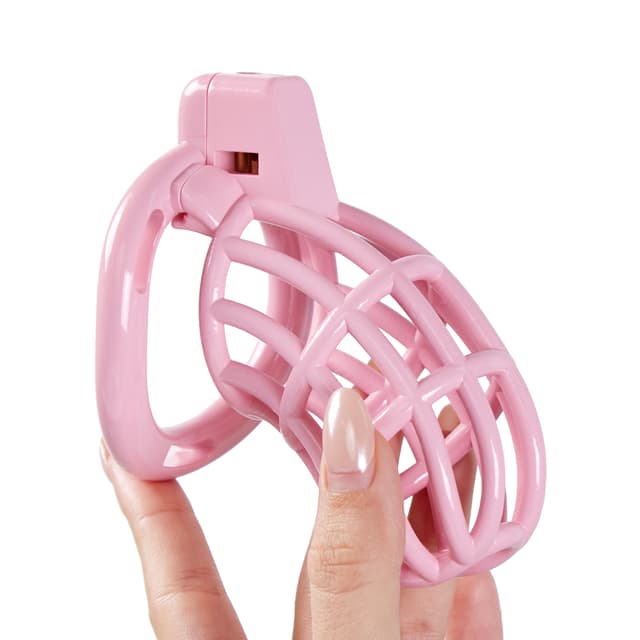UTIMI 3D Printed Chastity Cage – Breathable PC Cock Cage with 4 Size Rings, Hidden Lock & Adjustable Belt （Pink）