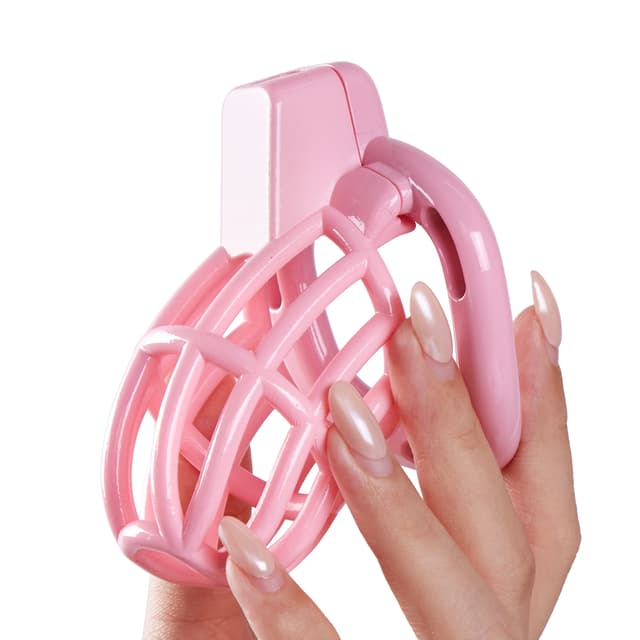 UTIMI 3D Printed Chastity Cage – Breathable PC Cock Cage with 4 Size Rings, Hidden Lock & Adjustable Belt （Pink）
