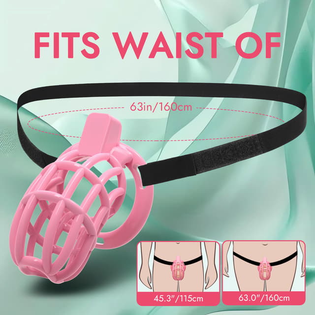 UTIMI 3D Printed Chastity Cage – Breathable PC Cock Cage with 4 Size Rings, Hidden Lock & Adjustable Belt （Pink）