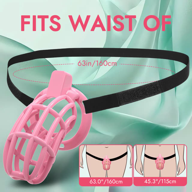 UTIMI 3D Printed Chastity Cage – Breathable PC Cock Cage with 4 Size Rings, Hidden Lock & Adjustable Belt （Pink）