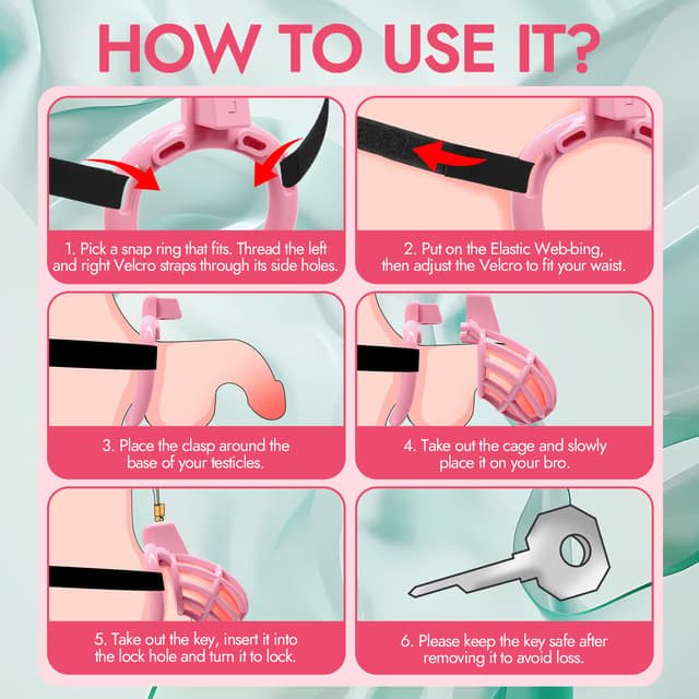 UTIMI 3D Printed Chastity Cage – Breathable PC Cock Cage with 4 Size Rings, Hidden Lock & Adjustable Belt （Pink）