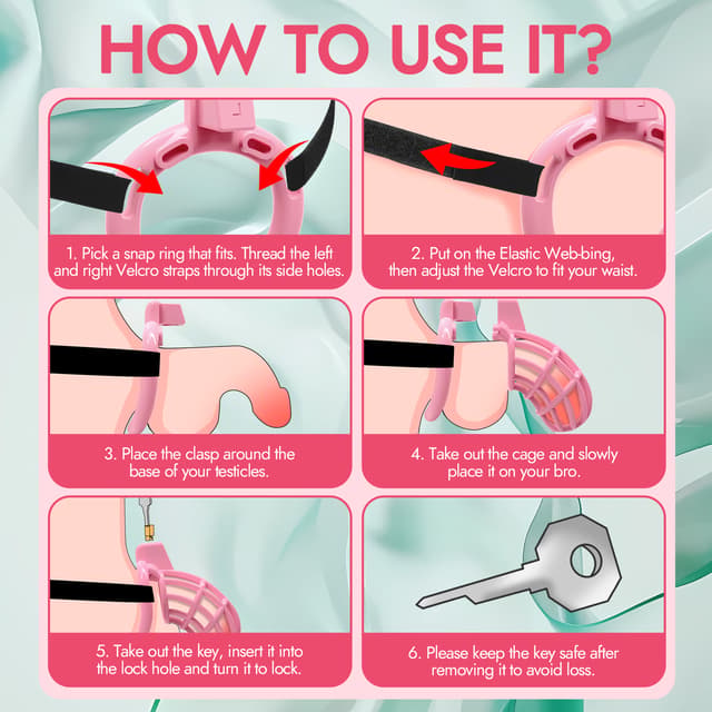 UTIMI 3D Printed Chastity Cage – Breathable PC Cock Cage with 4 Size Rings, Hidden Lock & Adjustable Belt （Pink）