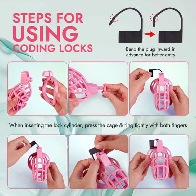 UTIMI 3D Printed Chastity Cage – Breathable PC Cock Cage with 4 Size Rings, Hidden Lock & Adjustable Belt （Pink）