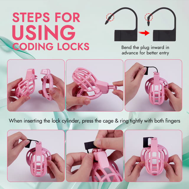 UTIMI 3D Printed Chastity Cage – Breathable PC Cock Cage with 4 Size Rings, Hidden Lock & Adjustable Belt （Pink）