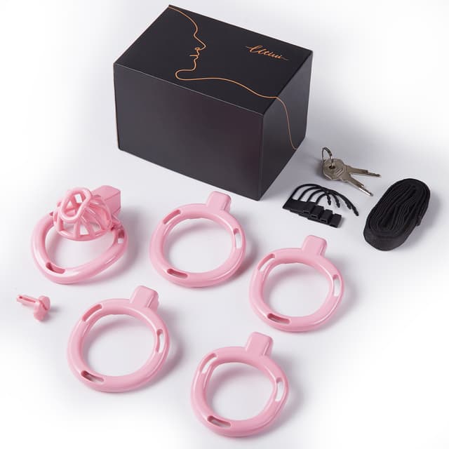UTIMI 3D Printed Chastity Cage – Breathable PC Cock Cage with 4 Size Rings, Hidden Lock & Adjustable Belt （Black）