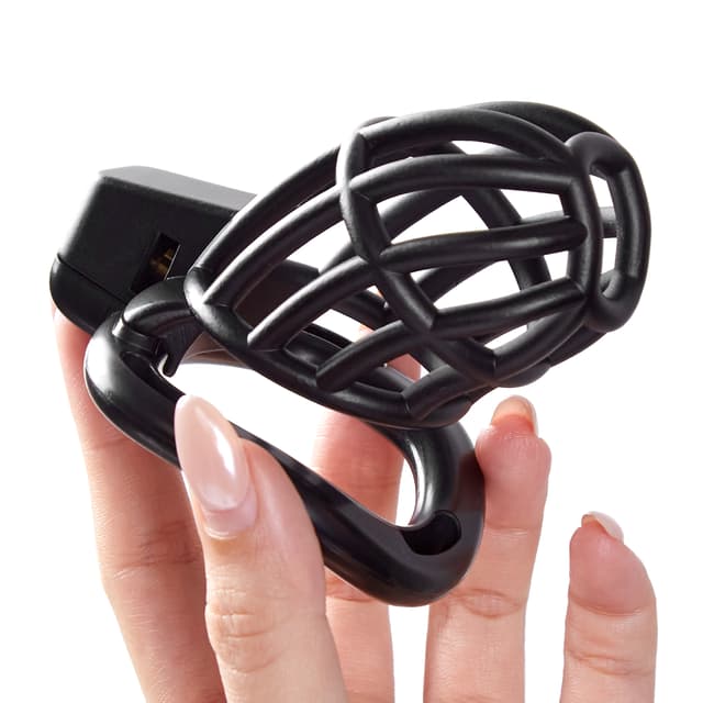 UTIMI 3D Printed Chastity Cage – Breathable PC Cock Cage with 4 Size Rings, Hidden Lock & Adjustable Belt （Black）