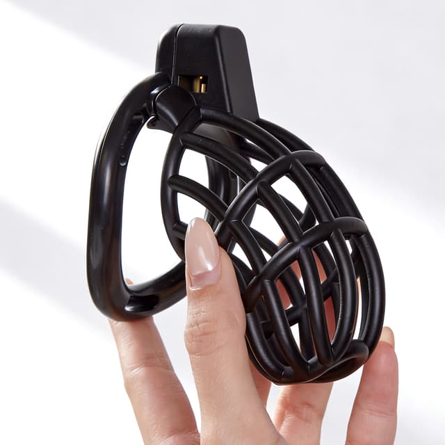 UTIMI 3D Printed Chastity Cage – Breathable PC Cock Cage with 4 Size Rings, Hidden Lock & Adjustable Belt （Black）
