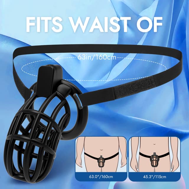 UTIMI 3D Printed Chastity Cage – Breathable PC Cock Cage with 4 Size Rings, Hidden Lock & Adjustable Belt （Black）