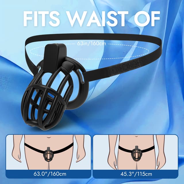 UTIMI 3D Printed Chastity Cage – Breathable PC Cock Cage with 4 Size Rings, Hidden Lock & Adjustable Belt （Black）
