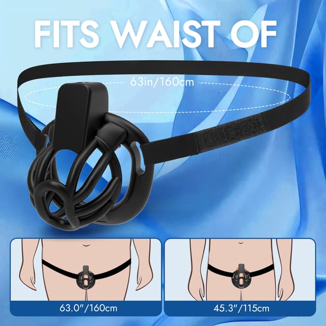 UTIMI 3D Printed Chastity Cage – Breathable PC Cock Cage with 4 Size Rings, Hidden Lock & Adjustable Belt （Black）