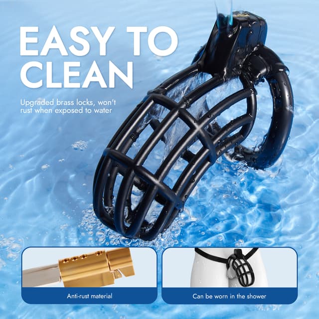 UTIMI 3D Printed Chastity Cage – Breathable PC Cock Cage with 4 Size Rings, Hidden Lock & Adjustable Belt （Black）