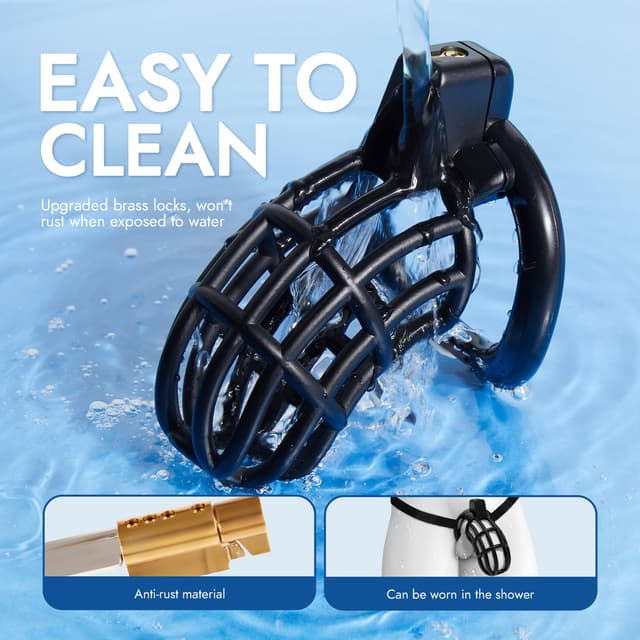 UTIMI 3D Printed Chastity Cage – Breathable PC Cock Cage with 4 Size Rings, Hidden Lock & Adjustable Belt （Black）